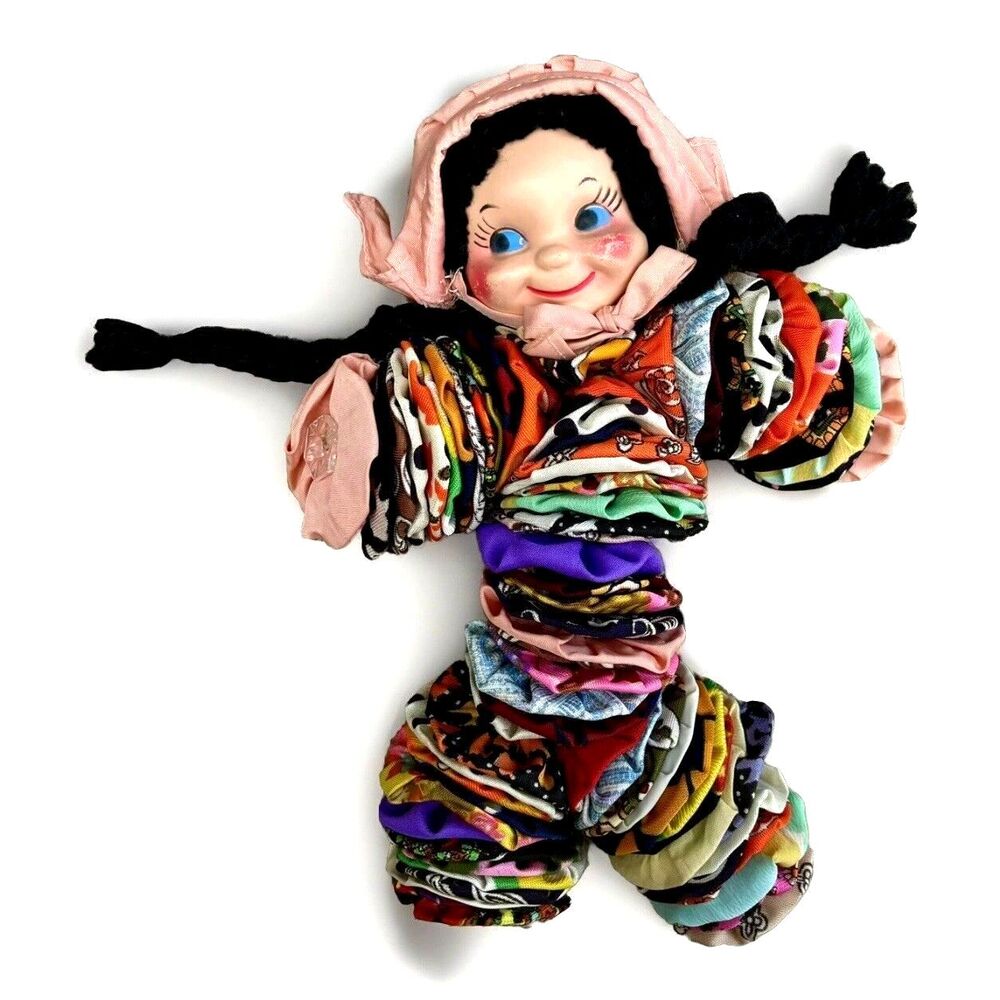 Vintage YoYo Clown 50s 60s 70s Handmade 12” Fabric Folk Doll Painted Face